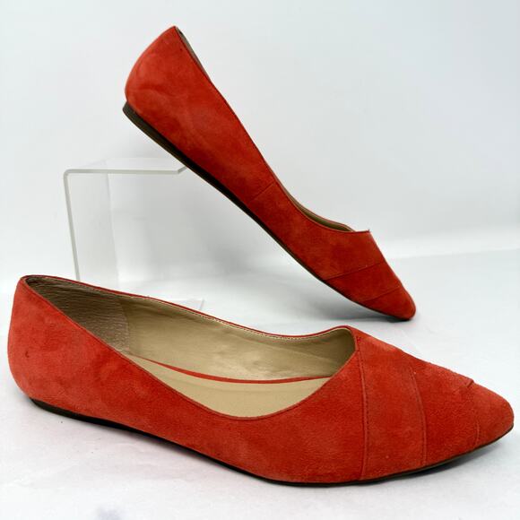 Franco Sarto Hilaria Womens Ballet Flats 8.5M Red Orange Suede Pointed Toe Shoes - Picture 1 of 8
